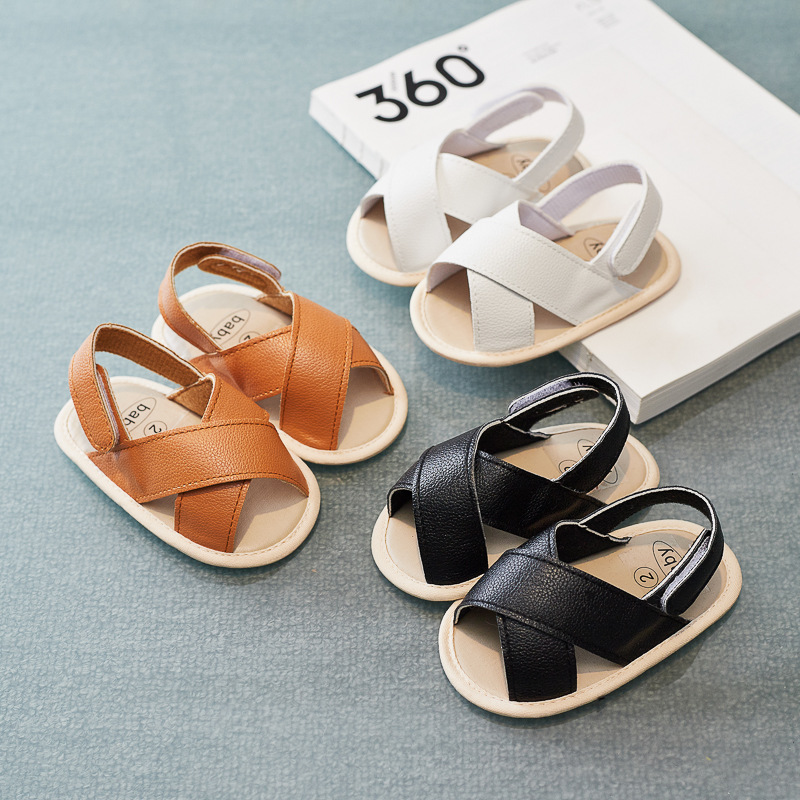Spring and Summer Sandals Baby Shoes Pu Leather Sandals Toddler Shoes Velcro 0-18 Months Non-Slip Breathable Wear-Resistant Baby Shoes