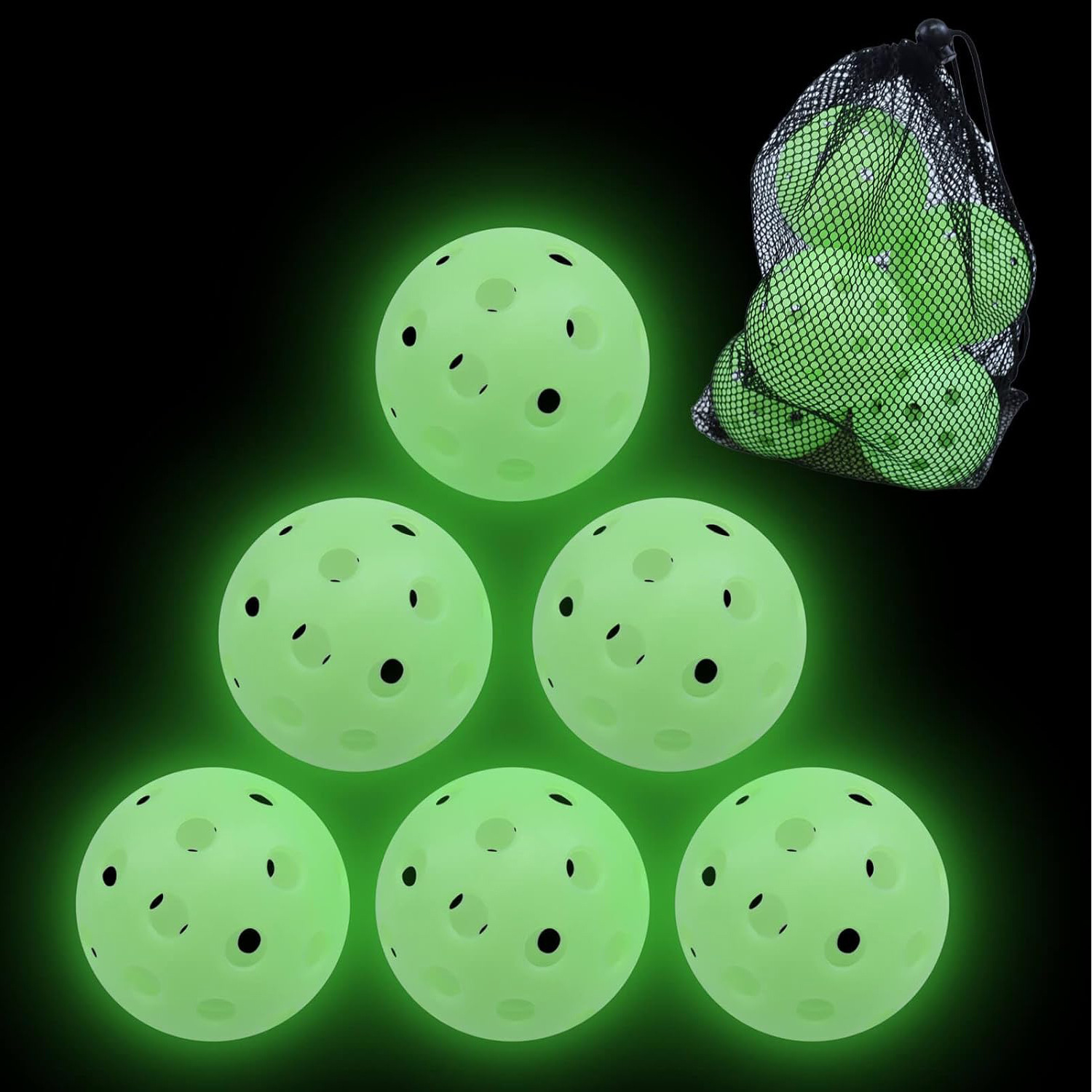 Picture of Pickleball Storage Bag with 40 Holes, 74mm Hole Balls, Pe Floating Balls, Pickleballball Led Light-Up