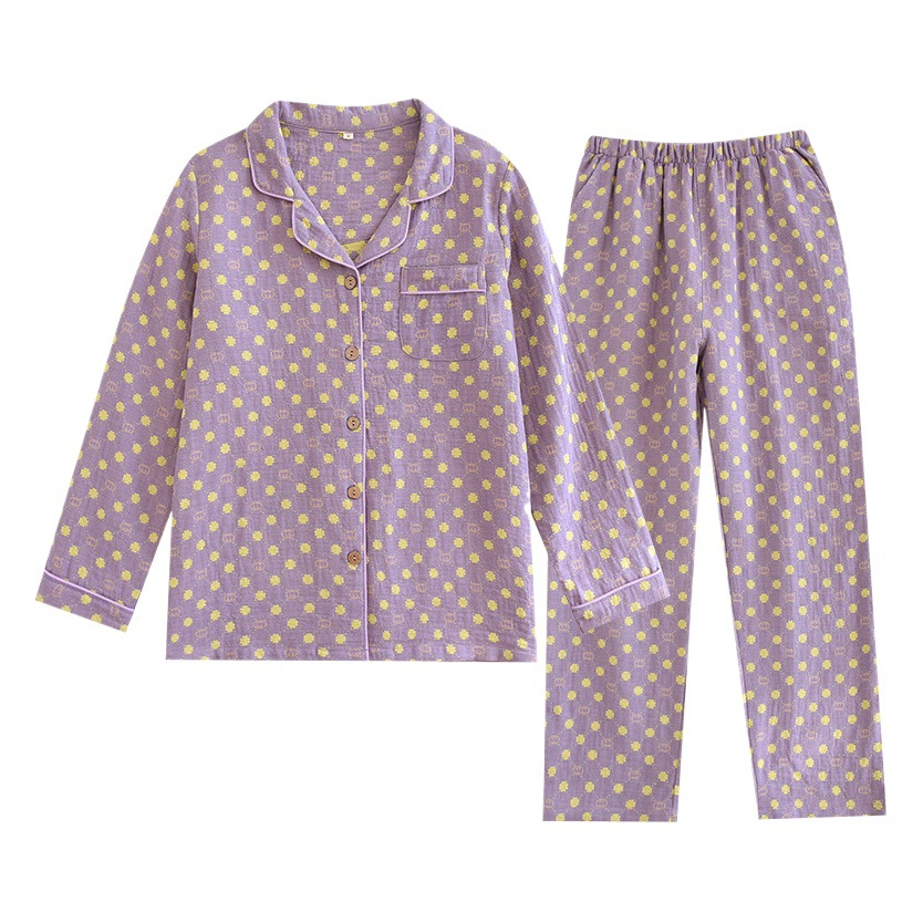 Women's Spring and Summer new yarn-dyed jacquard cotton loose home pajamas suit women's underwear home long-sleeved homewear