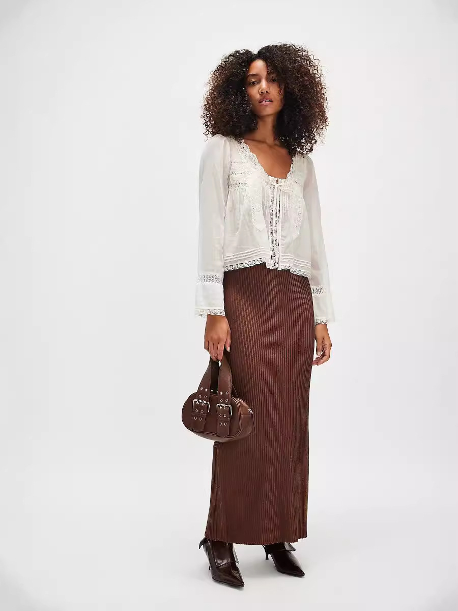 New French Niche Top Autumn Lace Shirt U-shaped Lace Collar Shirt Long-sleeved Lightweight Unique Beautiful Small Shirt