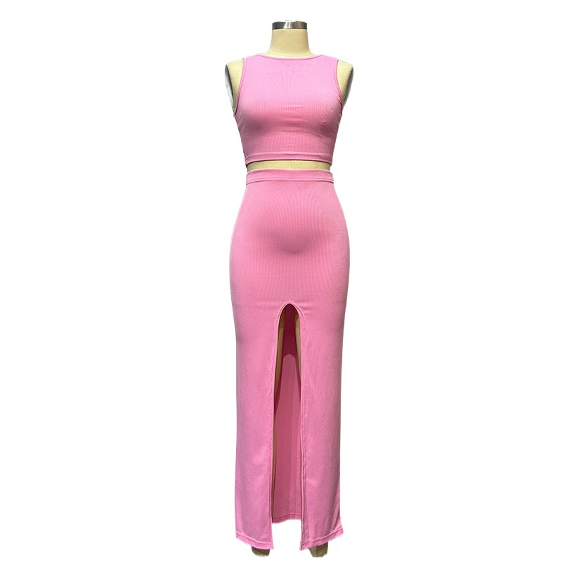 European and American style women's clothing 2023 Summer new vest dress suit solid color slim-fit popular open skirt two-piece set for women