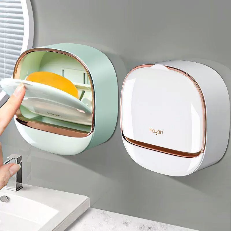 Wall Hanging Flip Soap Box Toilet Soap Box Wall Hanging with Lid Punch-free Soap Box with Lid with Draining Light Luxury