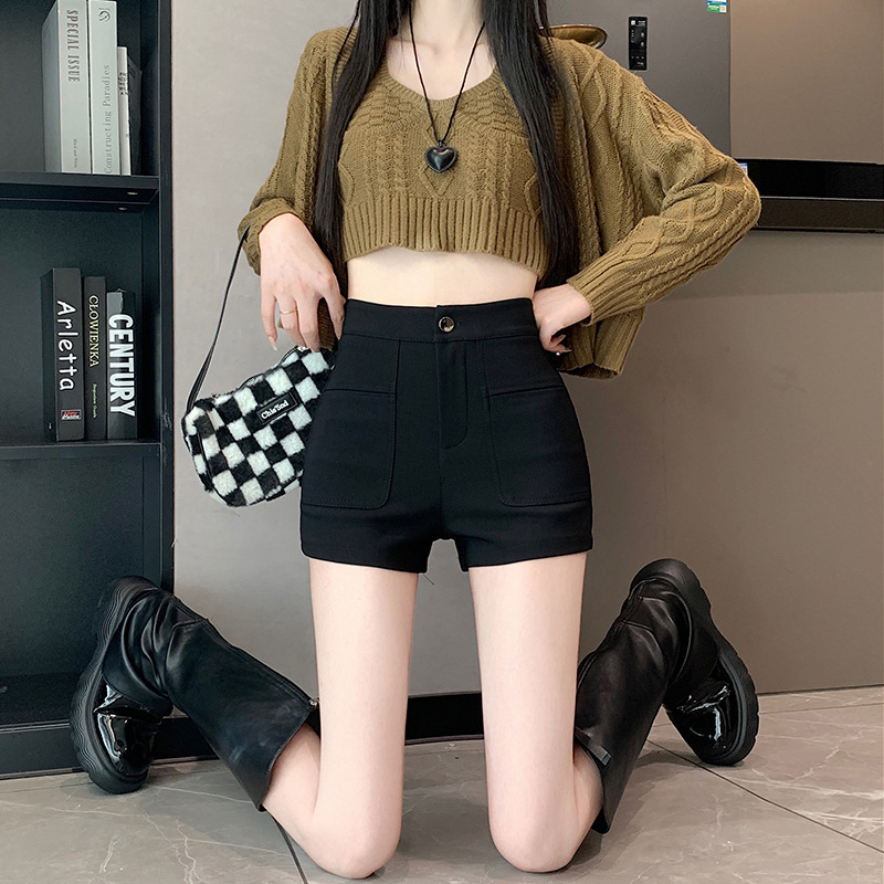 Black slimming small new elastic hot girl high waist 20 outer wear boot pants suit shorts for women 23 autumn and winter base