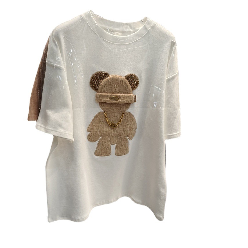 Winter thickened sanding half sleeve T-shirt 2023 spring and summer new European loose large version long short sleeve top women's