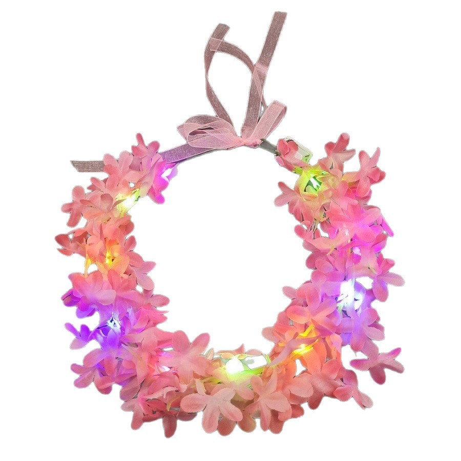 Picture of New luminous Garland Hawaiian headdress children adult stage performance green leaf flower piece headband stall night market