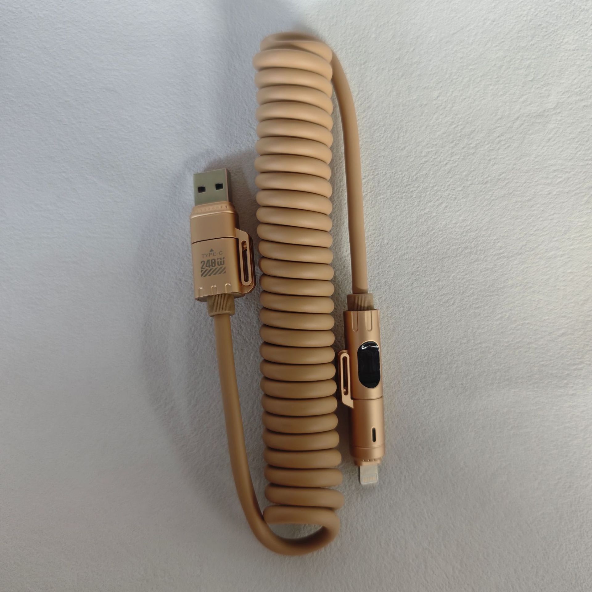 Picture of [Hot-Selling Overseas Model] Beimo 240W Super Fast Charging Digital Display Spring Data Cable Four-In-One Suitable for Huawei Apple