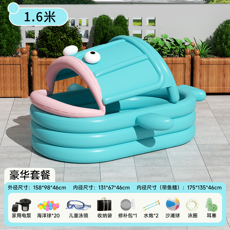 Picture of Cross-Border Ugly Fish Inflatable Swimming Pool Baby Ocean Ball Pool Baby Toy Pool Outdoor Paddling Pool with Awning