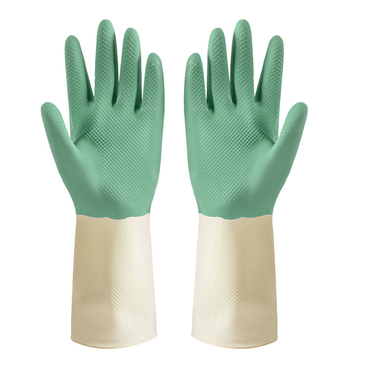 Picture of Two-color Dishwashing Gloves Women's Household Kitchen Bowl Durable Cleaning Household Rubber Latex Washing Clothes Waterproof Gloves