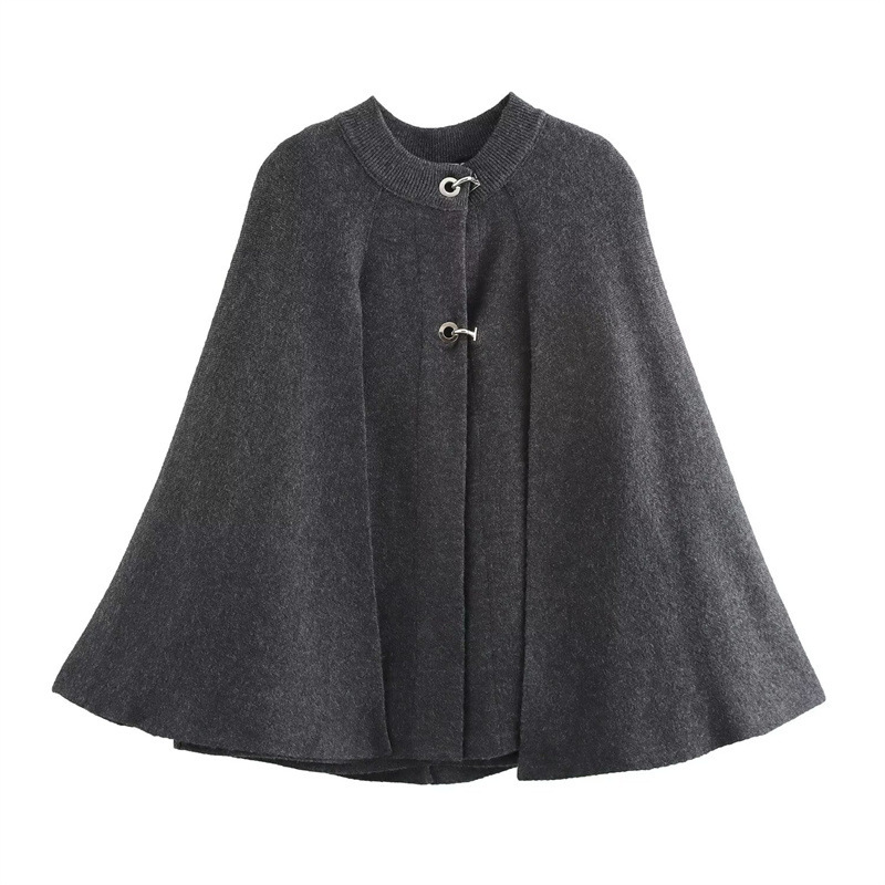 SAW AliExpress Independent Station New European and American Style Women's Crewneck Cloak Design Long Sleeve Knitted Jacket 2756115