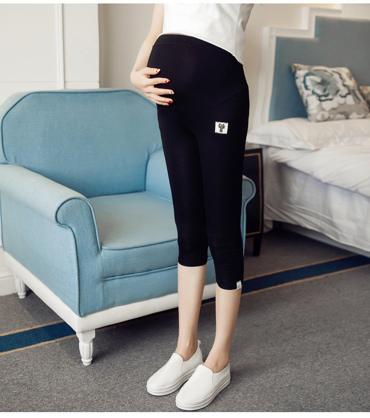 Picture of Pregnant Women's Pants Kitten Icon Design Slim-fit Slimming Leggings Summer Thin High Waist Abdomen-supporting Adjustable Capri Pants