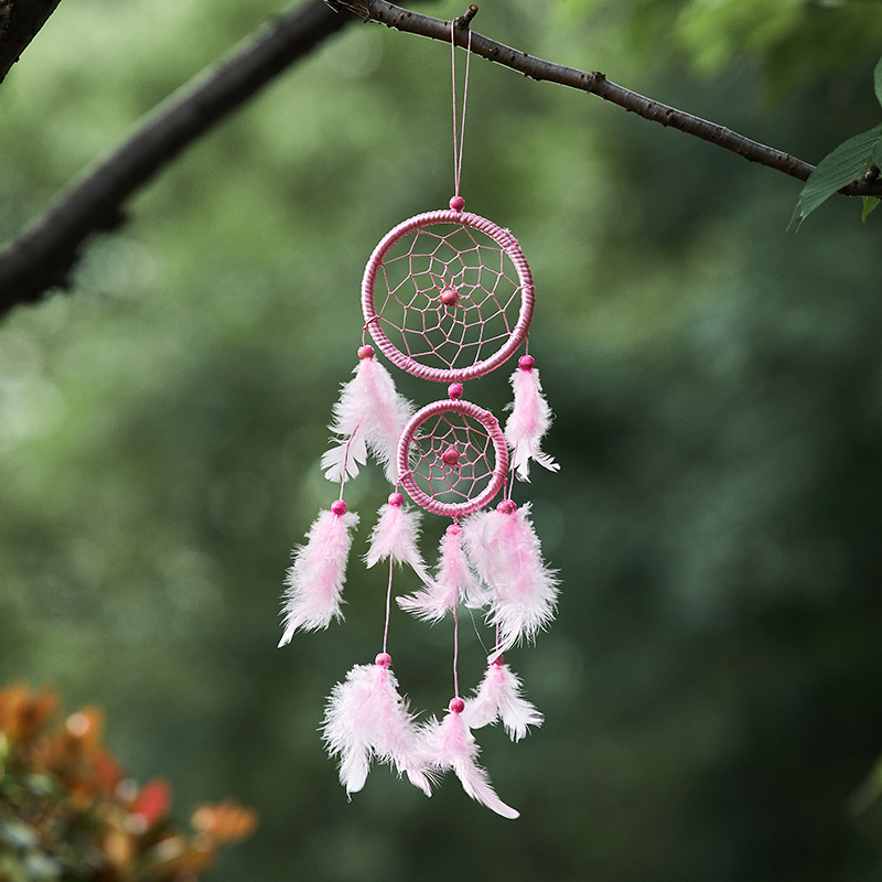 Picture of MS6080 New Double-ring Satin Line Maw Dreamcatcher Home Feather Crafts Wall-mounted Car Pendant