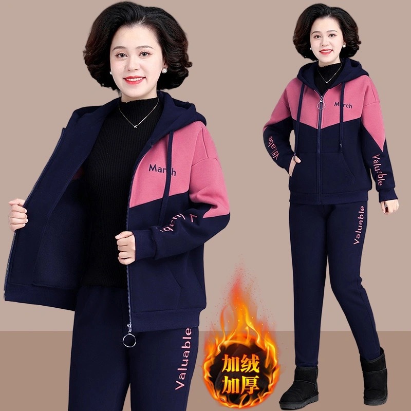 Picture of Middle-aged and elderly plus velvet padded sports suit women's autumn and winter middle-aged mother's western style coat winter casual two-piece suit
