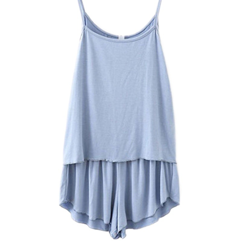 Summer New Extra Large Size Women's Comfortable Simple Sling Home Clothes Pajamas Two-piece Loose Shorts Set