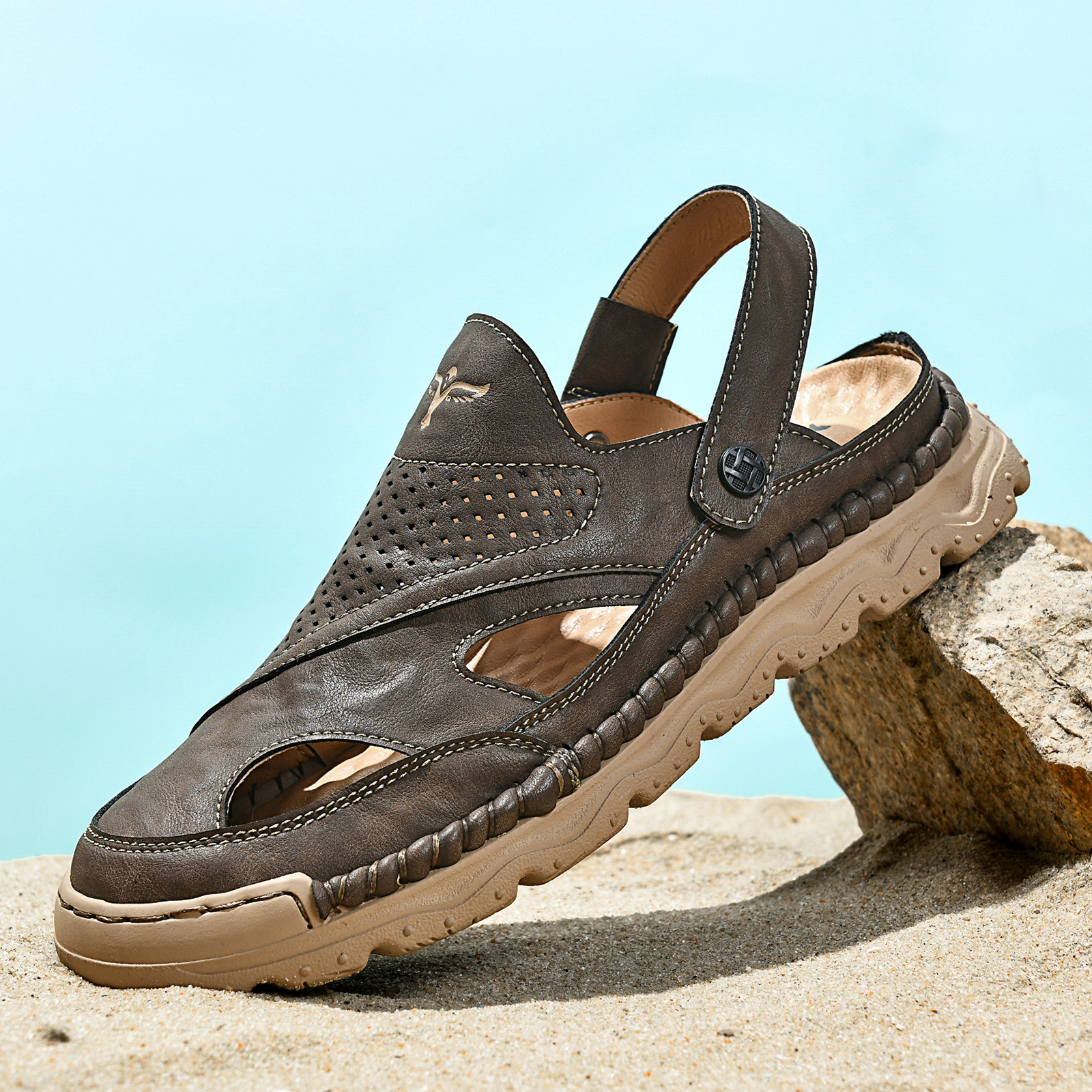 Cross-border Explosions Baotou Slippers Men's 2023 New Summer Outdoor Beach Sandals Men's Fashionable Men's Shoes Stitch Men's Shoes