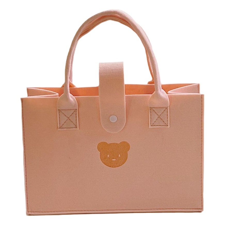 New Multi-purpose Felt Bear Bag Simple Solid Color Handbag Large Capacity Portable Shopping Bag Cartoon Tote Bag