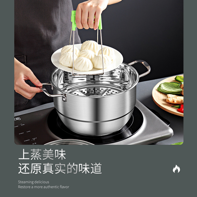 Picture of Stainless Steel Diamond Soup Pot with Steaming Sheet Household Multi-Functional Soup Pot with Steaming Grids Steamer Opening Gift Pot