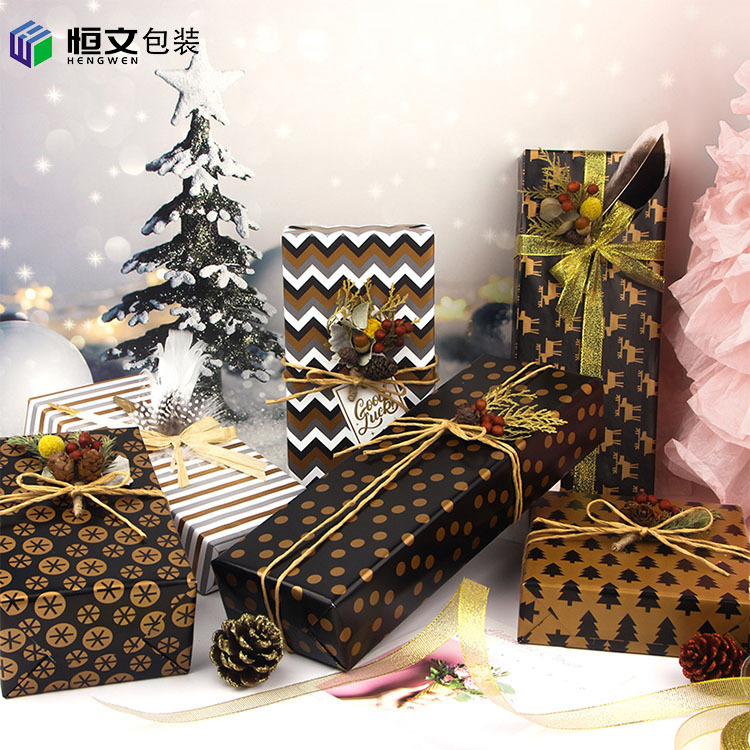Amazon Black Gold Christmas Wrapping Paper Valentine's Day Birthday Gift Paper DIY Handmade Bag Bookskin Paper Wholesale