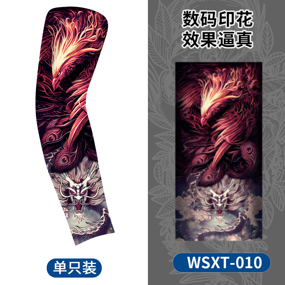 Picture of Summer Riding Sunscreen Tattoo Sleeve Simulation Tattoo Quick-drying Arm Protector Outdoor Sports Sunshade Breathable High Elastic Ice Sleeve