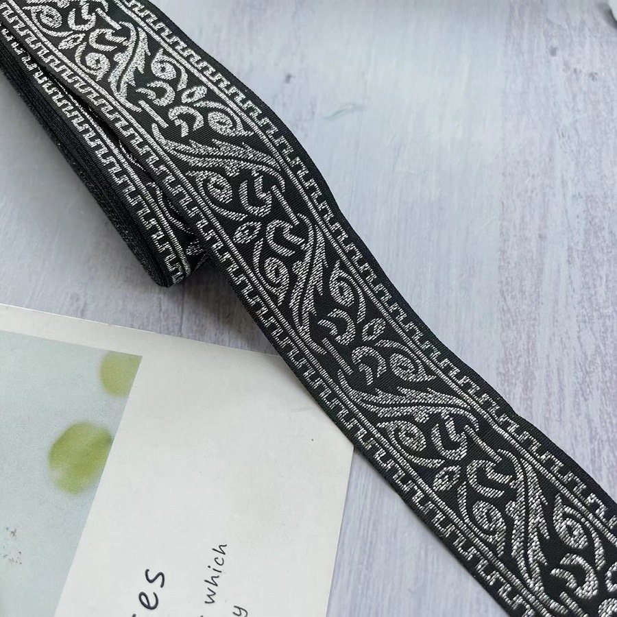 Ethnic lace black silver flower pattern Han clothing accessories AH-2827 width 3.5CM