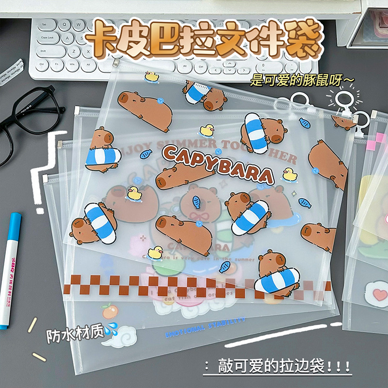 Kapibala A4 file bag cute primary school zipper transparent zipper file bag junior high school students information bag