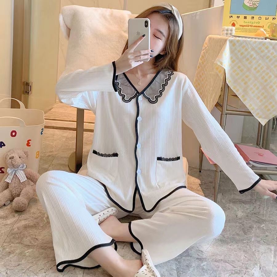 Cross-Border Pajamas Women's Spring and Autumn Student Dormitory Korean Fashion Long-Sleeved Trousers Two-Piece Set European and American Style Home Clothes