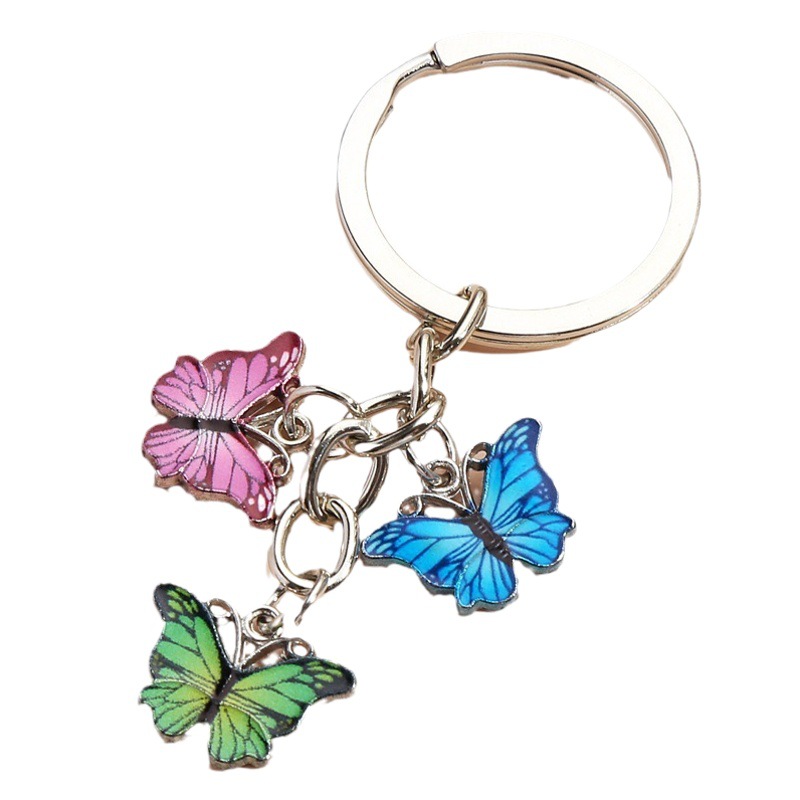 Cross-border Hot Sale Color Butterfly Keychain Pendant Creative Bag Accessories DIY Small Pendant Metal Keychain