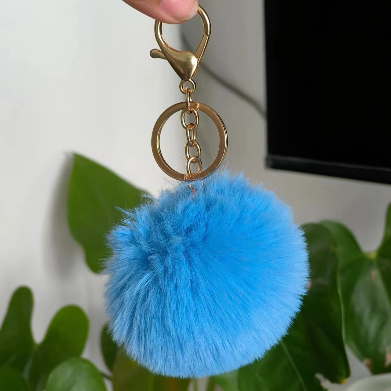 Picture of Spot 8cm imitation rex rabbit fur ball key chain net red fur ball doll bag pendant gift schoolbag girl heart