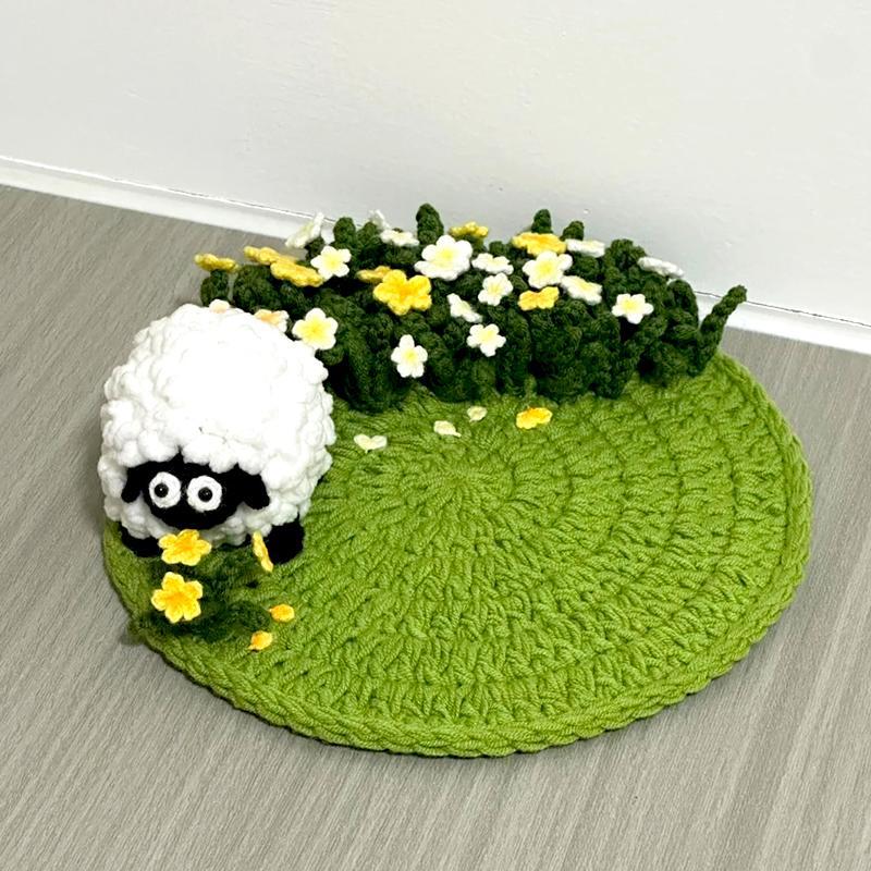 Lamb, flower coaster, wool thread, handmade crochet DIY material bag, homemade, gift-giving, passing the time, handmade