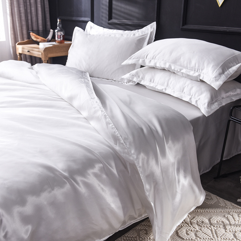 Picture of Summer solid color double-sided washed Ice Silk four-piece set silky color matching quilt cover sheets foreign trade cross-border bedding wholesale