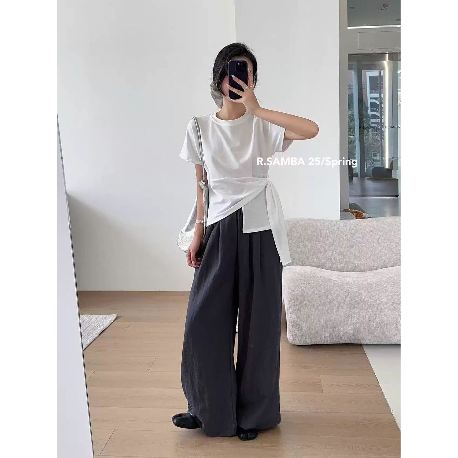 Modal Thirteen Lines Summer New Women's Niche Irregular Slimming Short Sleeve Top Versatile Round Neck Design T-Shirt