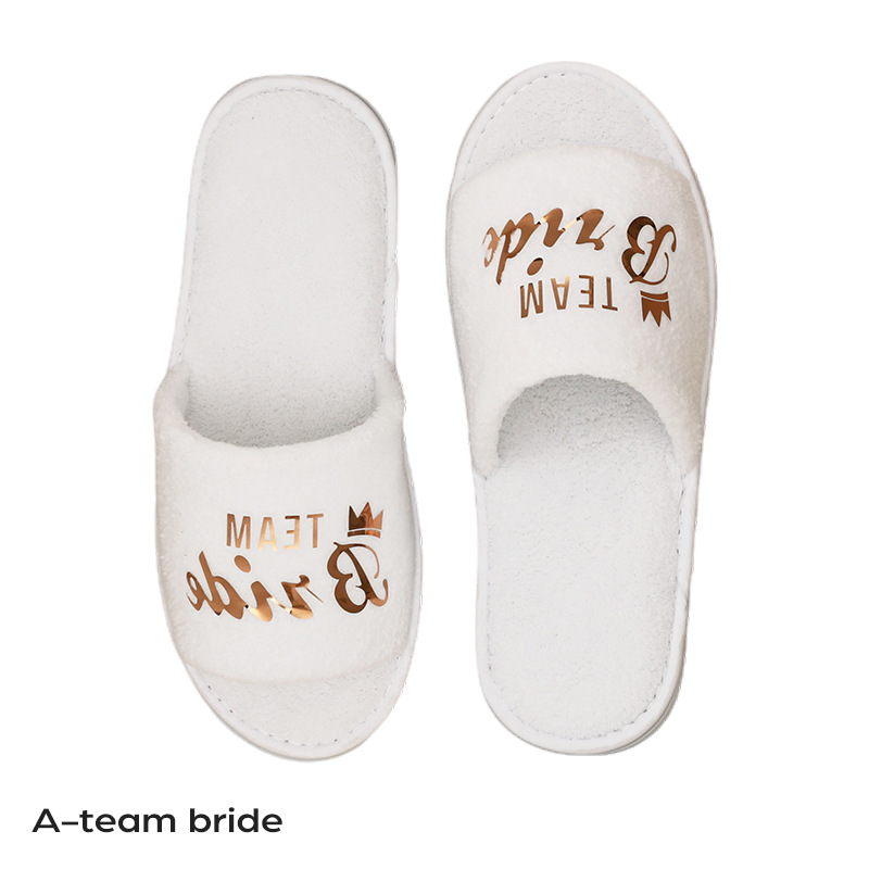 Picture of Wedding Pajamas Party Slippers Gold English Bronzing Letters Bride Bridesmaid Wholesale