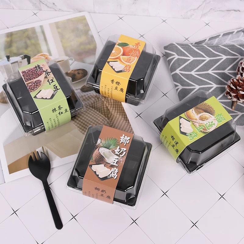 Baking Square Plastic Packaging Box Matcha Red Bean Durian Orange Puff Mousse Cake Coconut Milk Frozen Packaging Box