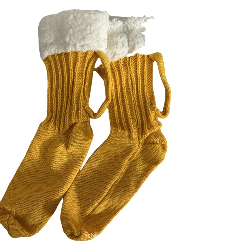 Winter Christmas Beer Mug Socks Hand knit Beer Mug Socks Yellow Beer Socks