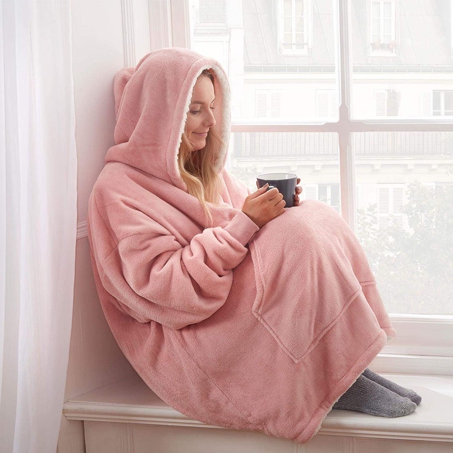 Picture of TV Explosions hugglehoodie Pullover Fleece Clothing Hooded Outdoor Cold-proof Warm Lazy TV Blanket Nightgown Women