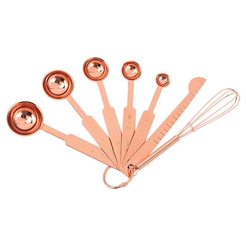 Picture of Cross-border 430 stainless steel round 7-piece measuring spoon set with stirring rod baking scale seasoning spoon content ruler