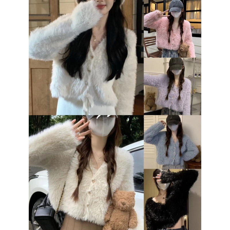 Picture of High-grade soft glutinous plush short V-neck sweater women's autumn and winter gentle top Korean style thickened winter sweater