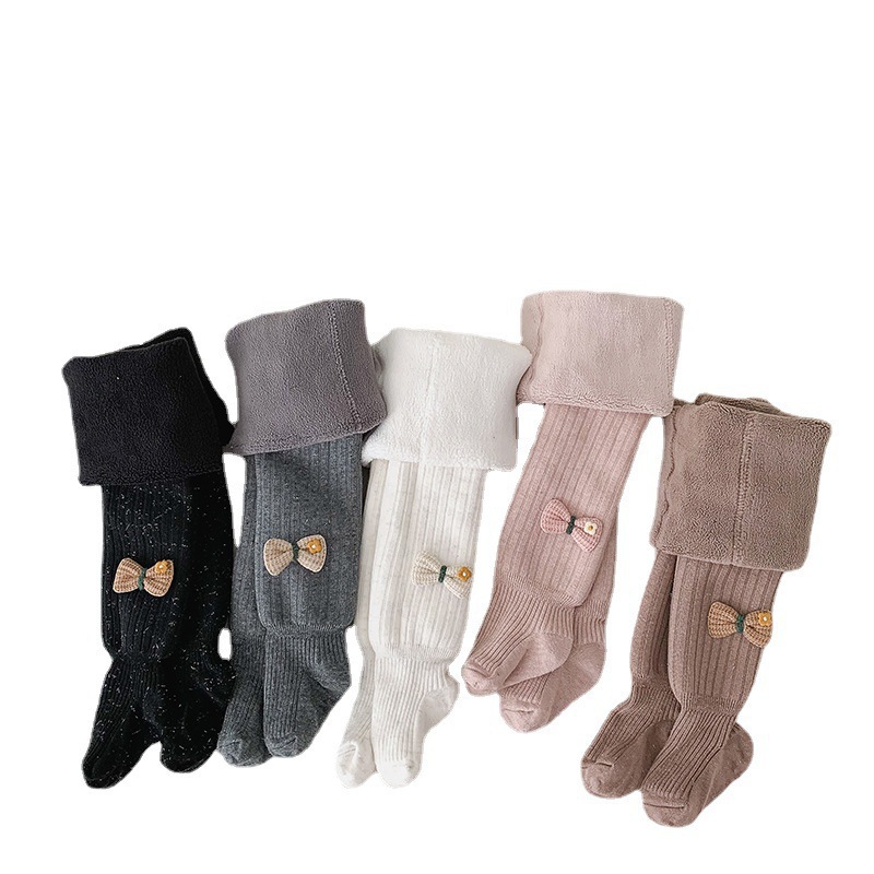 Picture of Children's pantyhose plus velvet padded autumn and winter new small flower bow pantyhose female baby warm bottomings wholesale