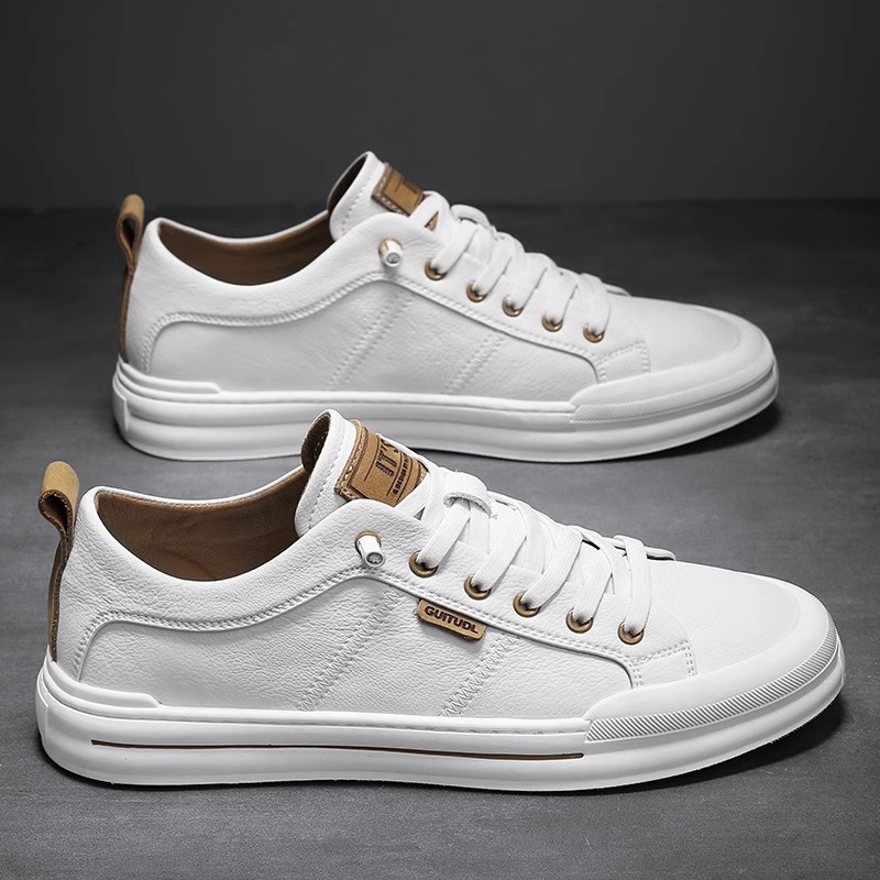 Men's Shoes Autumn High-End Versatile Sneakers Slip-On Leather Shoes Sports Genuine Leather Small White Shoes Trendy Shoes Cross-Border Foreign Trade