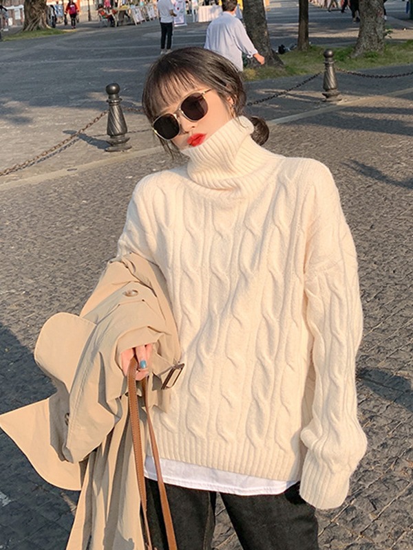 This year's popular turtleneck women's sweater 2024 autumn and winter New popular loose outer wear lazy style thick bottoming shirt
