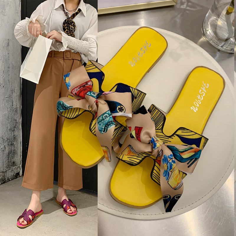 Picture of Colorful Ribbon Bow Flat Heel Flat Slippers Women's 2025 Summer New Style Easiest for Match Floral Flop