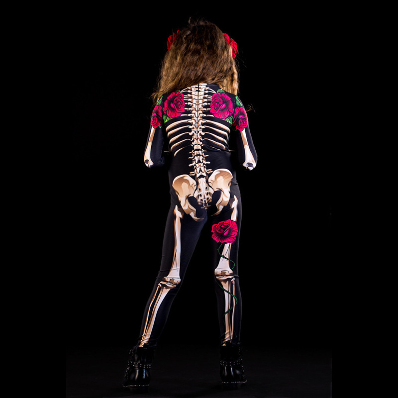 Picture of FC637 in stock European and American Halloween Women's Distinctive cosplay Family Dress Rose Skeleton Printed Pants