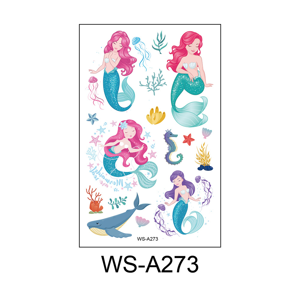 Picture of Cross Border Waterproof Sweat Tattoo Children Cartoon Dream Party Princess Theme Stickers suit Mermaid Tattoo Stickers