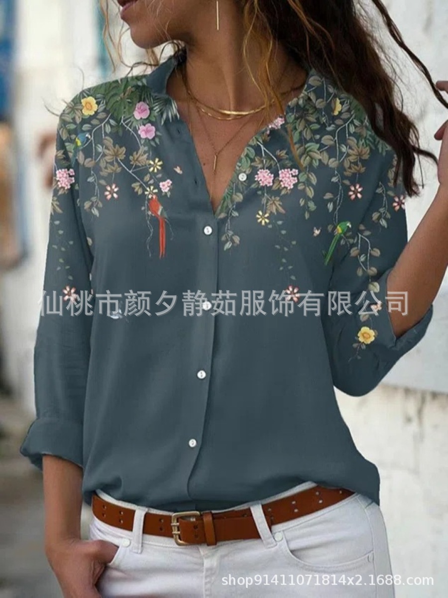 Picture of 2022 New Foreign Trade Women's AliExpress Spring Long Sleeve Shirt Fashion plus size Printed Top