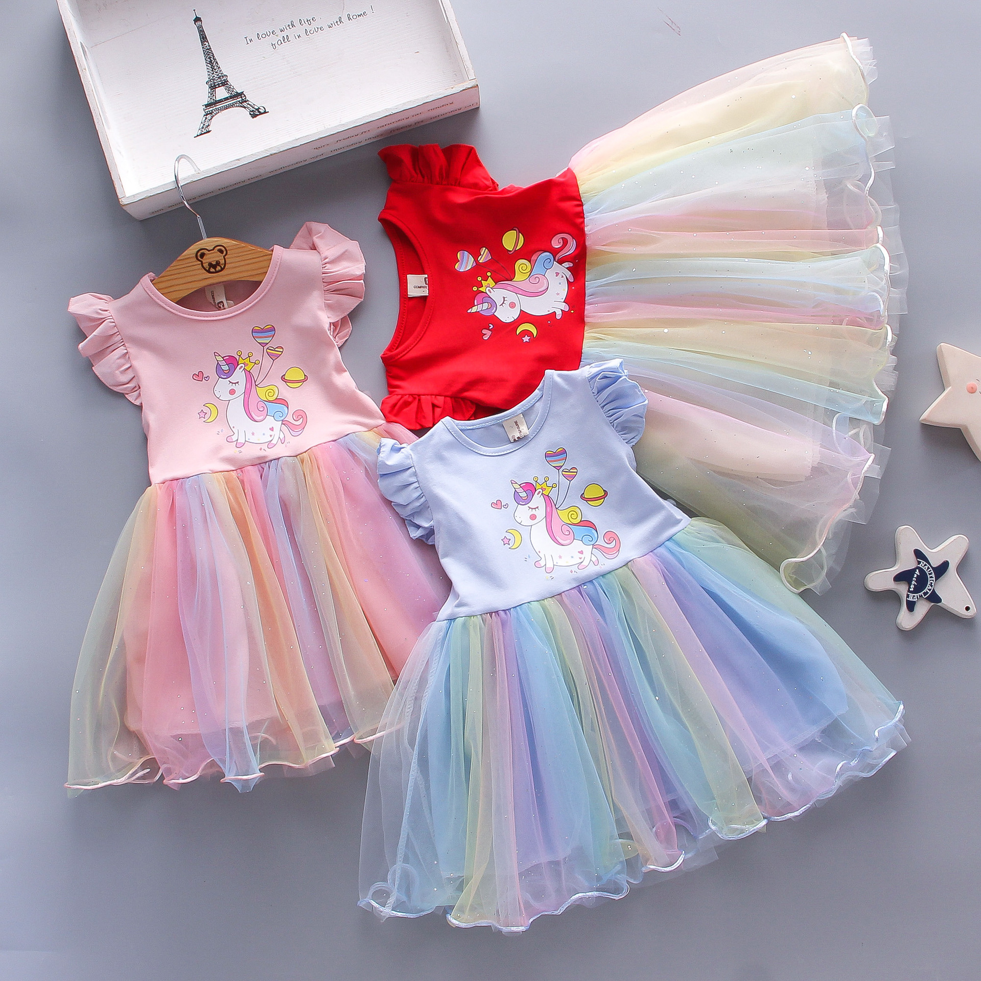 Picture of Girl's Cotton dress 2025 Summer Dress Girl's Baby Children's Western-style Pony Mesh Vest Princess Trendy Skirt