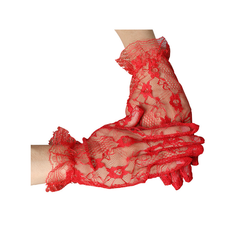 Picture of Bridal Gloves Red Wedding Dress Anime Lolita Accessories Pattern Sleeves Women's Short Lace with Fingers