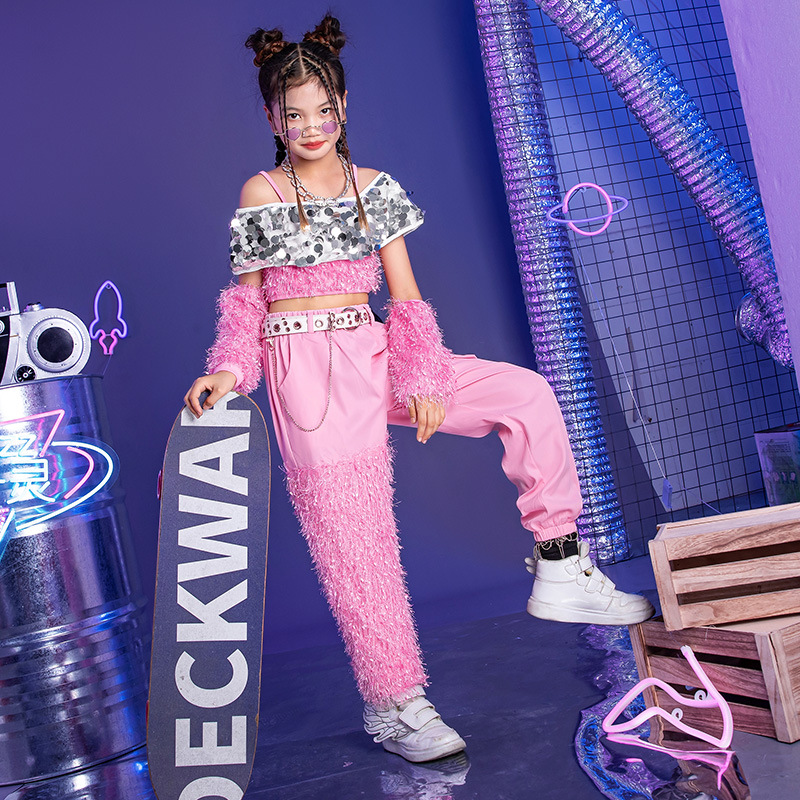 Girls' sequined jazz dance costume suit children's T-stage catwalk fashion girls' trendy cool dance costume autumn and winter