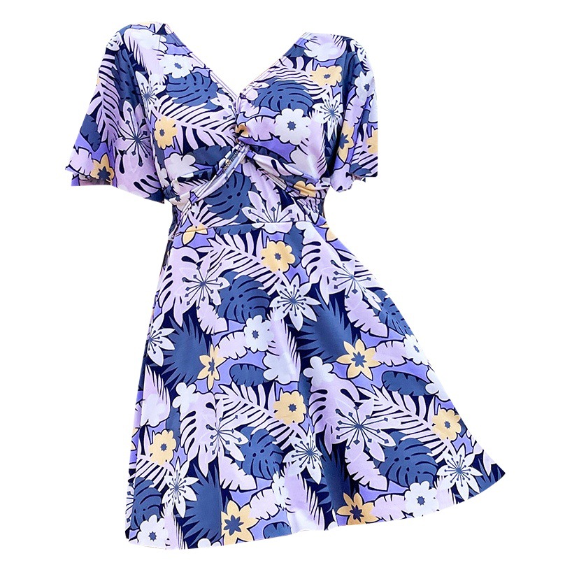 Swimsuit ladies large size middle-aged mother one-piece conservative fashion printing belly slim swimsuit manufacturers wholesale