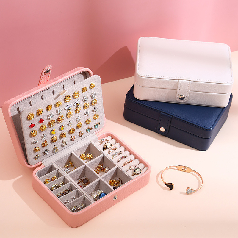 New Double-Layer Jewelry Storage Box with Buttons, Necklace, Watch, Earrings, Earrings, Ring, Ear Jewelry Box Wholesale