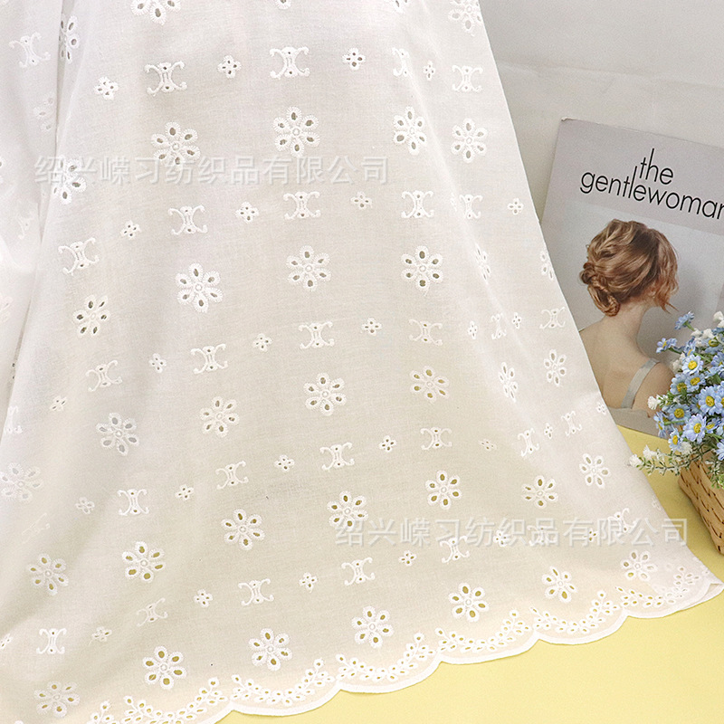 Picture of in stock variety of pure cotton hollow embroidered fabric bilateral positioning perforated spring and summer children's clothing dress white embroidered fabric