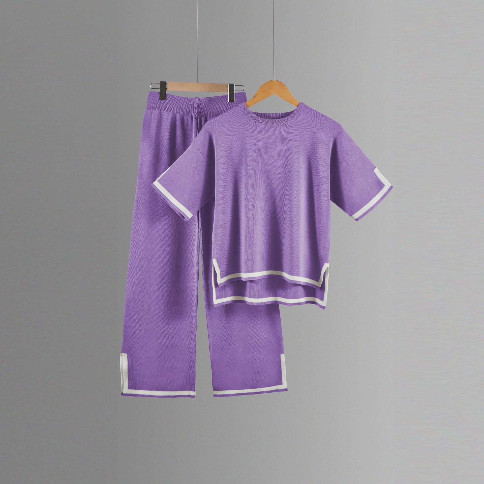 Picture of 2024 Europe and the United States cross-border Amazon summer new knitted suit sweater suit short sleeve pullover wide leg pants